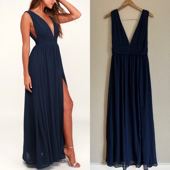 Heavenly Hues Navy Blue Maxi Dress Gown - Picture 1 of 8